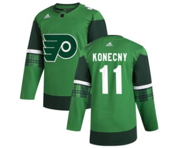 Men's Philadelphia Flyers #11 Travis Konecny 2020 St. Patrick's Day Stitched Hockey Jersey Green