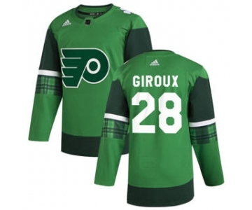 Men's Philadelphia Flyers #28 Claude Giroux 2020 St. Patrick's Day Stitched Hockey Jersey Green