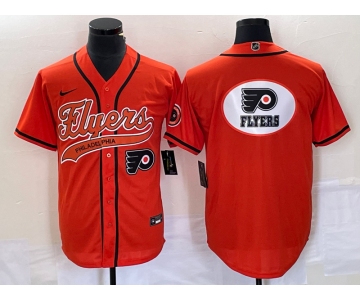Men's Philadelphia Flyers Orange Team Big Logo Cool Base Stitched Baseball Jersey