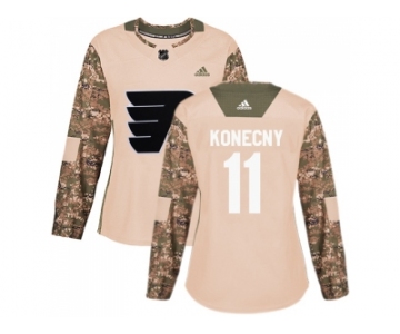 Women Adidas Philadelphia Flyers #11 Travis Konecny Camo Authentic 2017 Veterans Day Stitched NHL Jersey