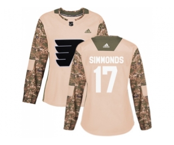 Women Adidas Philadelphia Flyers #17 Wayne Simmonds Camo Authentic 2017 Veterans Day Stitched NHL Jersey