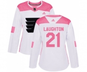 Women Adidas Philadelphia Flyers #21 Scott Laughton Authentic White Pink Fashion NHL Jersey
