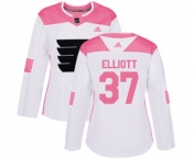 Women Adidas Philadelphia Flyers #37 Brian Elliott Authentic White Pink Fashion NHL Jersey