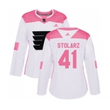 Women Adidas Philadelphia Flyers #41 Anthony Stolarz Authentic White Pink Fashion NHL Jersey