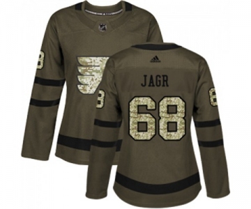 Women Adidas Philadelphia Flyers #68 Jaromir Jagr Authentic Green Salute to Service NHL Jersey