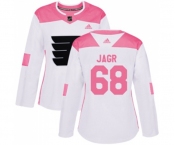 Women Adidas Philadelphia Flyers #68 Jaromir Jagr Authentic White Pink Fashion NHL Jersey