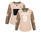 Women Adidas Philadelphia Flyers #9 Ivan Provorov Camo Authentic 2017 Veterans Day Stitched NHL Jersey