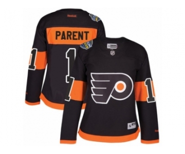 Women's Reebok Philadelphia Flyers #1 Bernie Parent Authentic Black 2017 Stadium Series NHL Jersey
