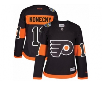 Women's Reebok Philadelphia Flyers #11 Travis Konecny Authentic Black 2017 Stadium Series NHL Jersey