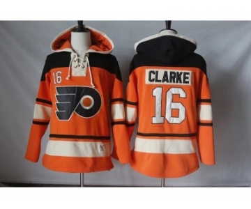 Men's Philadelphia Flyers #16 Bobby Clarke Orange Sawyer Hooded Sweatshirt Stitched NHL Jersey