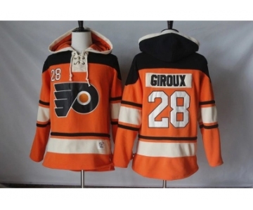 Men's Philadelphia Flyers #28 Claude Giroux Orange Sawyer Hooded Sweatshirt Stitched NHL Jersey