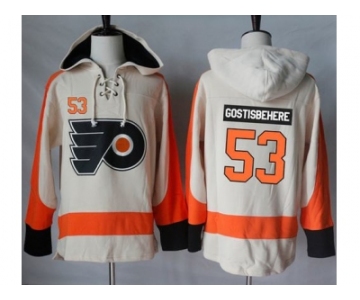 Men's Philadelphia Flyers #53 Shayne Gostisbehere Cream Sawyer Hooded Sweatshirt Stitched NHL Jersey