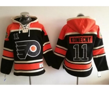 Philadelphia Flyers #11 Travis Konecny Black Sawyer Hooded Sweatshirt Stitched NHL Jersey