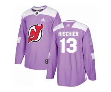 Men Adidas New Jersey Devils #13 Nico Hischier Purple Authentic Fights Cancer Stitched NHL Jersey