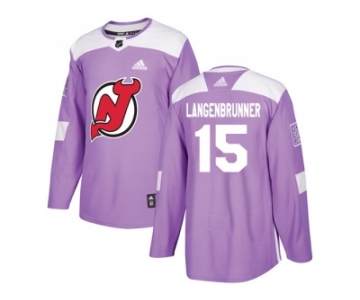 Men Adidas New Jersey Devils #15 Langenbrunner Purple Authentic Fights Cancer Stitched NHL Jersey