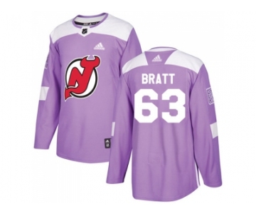 Men Adidas New Jersey Devils #63 Jesper Bratt Purple Authentic Fights Cancer Stitched NHL Jersey