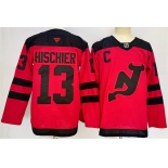 Men's New Jersey Devils #13 Nico Hischier Red 2024-25 With C Patch Stitched Hockey Jersey