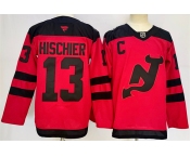 Men's New Jersey Devils #13 Nico Hischier Red 2024-25 With C Patch Stitched Hockey Jersey