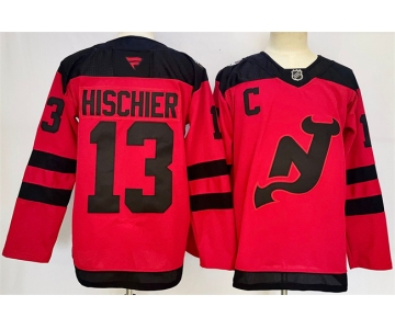 Men's New Jersey Devils #13 Nico Hischier Red 2024-25 With C Patch Stitched Hockey Jersey