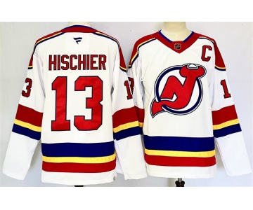 Men's New Jersey Devils #13 Nico Hischier White 2024-25 With C Patch Stitched Hockey Jersey