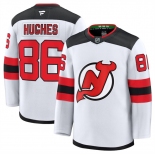 Men's New Jersey Devils #86 Hughes Fanatics White 2024-25 Away Stitched Hockey Jersey