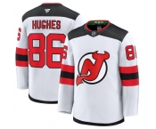 Men's New Jersey Devils #86 Hughes Fanatics White 2024-25 Away Stitched Hockey Jersey