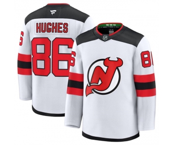 Men's New Jersey Devils #86 Hughes Fanatics White 2024-25 Away Stitched Hockey Jersey