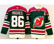 Men's New Jersey Devils #86 Jack Hughes Green Red 2024-25 With A Patch Stitched Hockey Jersey