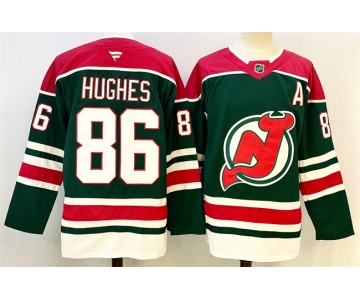 Men's New Jersey Devils #86 Jack Hughes Green Red 2024-25 With A Patch Stitched Hockey Jersey