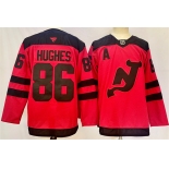 Men's New Jersey Devils #86 Jack Hughes Red 2024-25 With A Patch Stitched Hockey Jersey