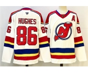 Men's New Jersey Devils #86 Jack Hughes White Red 2024-25 With A Patch Stitched Hockey Jersey