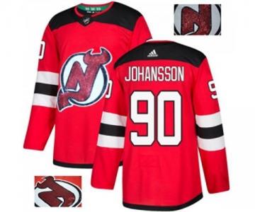 New Jersey Devils #90 Marcus Johansson Authentic Red Fashion Gold Hockey Jersey