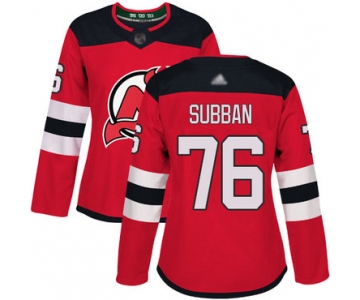 Devils #76 P. K. Subban Red Home Authentic Women's Stitched Hockey Jersey