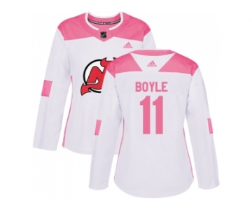 Women Adidas New Jersey Devils #11 Brian Boyle White Pink Authentic Fashion Stitched NHL Jersey