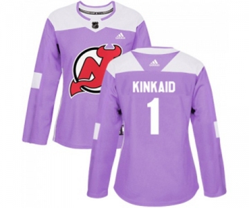 Women New Jersey Devils #1 Keith Kinkaid Authentic Purple Fights Cancer Practice Hockey Jersey