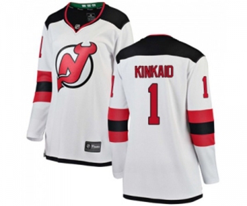 Women New Jersey Devils #1 Keith Kinkaid Fanatics Branded White Away Breakaway Hockey Jersey