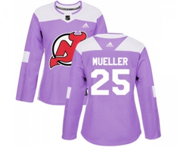 Women New Jersey Devils #25 Mirco Mueller Authentic Purple Fights Cancer Practice Hockey Jersey