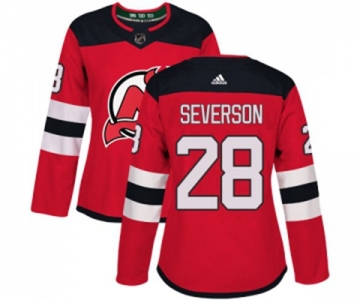 Women New Jersey Devils #28 Damon Severson Authentic Red Home Hockey Jersey