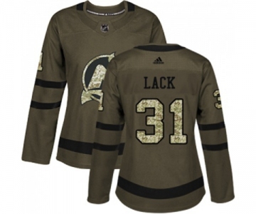 Women New Jersey Devils #31 Eddie Lack Authentic Green Salute to Service Hockey Jersey