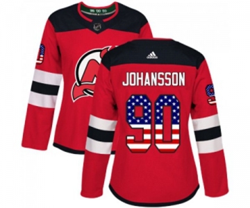 Women New Jersey Devils #90 Marcus Johansson Authentic Red USA Flag Fashion Hockey Jersey