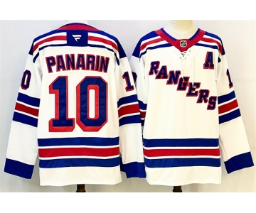 Men's New York Rangers #10 Artemi Panarin White With A Patch 2024-25 Away Stitched Hockey Jersey