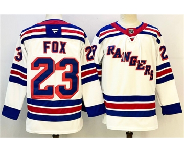 Men's New York Rangers #23 Adam Fox White 2024-25 Away Stitched Hockey Jersey