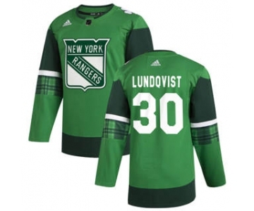 Men's New York Rangers #30 Henrik Lundqvist 2020 St. Patrick's Day Stitched Hockey Jersey Green