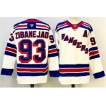 Men's New York Rangers #93 Mika Zibanejad White With A Patch 2024-25 Away Stitched Hockey Jersey