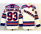 Men's New York Rangers #93 Mika Zibanejad White With A Patch 2024-25 Away Stitched Hockey Jersey