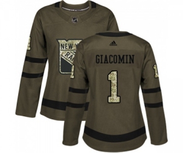 Women Adidas New York Rangers #1 Eddie Giacomin Authentic Green Salute to Service NHL Jersey