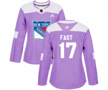 Women Adidas New York Rangers #17 Jesper Fast Authentic Purple Fights Cancer Practice NHL Jersey