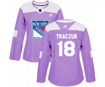 Women Adidas New York Rangers #18 Walt Tkaczuk Authentic Purple Fights Cancer Practice NHL Jersey