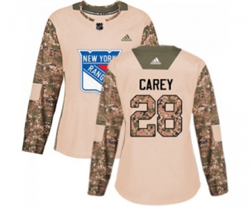 Women Adidas New York Rangers #28 Paul Carey Authentic Camo Veterans Day Practice NHL Jersey