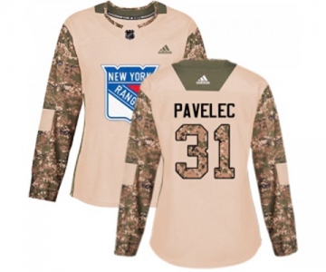Women Adidas New York Rangers #31 Ondrej Pavelec Authentic Camo Veterans Day Practice NHL Jersey